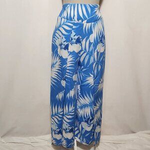 Favant Hawaii Women's Size M Blue Floral Print Wide Slit Leg Rayon Pull On Pants